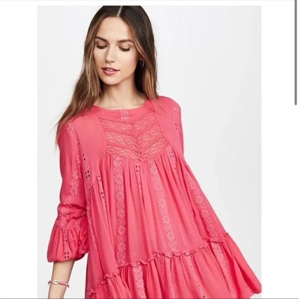 FREE PEOPLE | Sweetest Dream Tunic Dress Top Boho Dark Pink Women’s Size Small